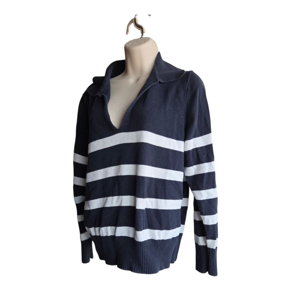 Vintage Banana Republic White& Blue Strip Collared Cozy Sport Sweater Size L